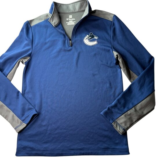 FANATICS Hockey 1/4 Zip Pullover Blue Gray Men's Medium Vancouver Canucks - Picture 2 of 8